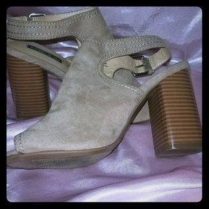 Beige Suede Wide Heels